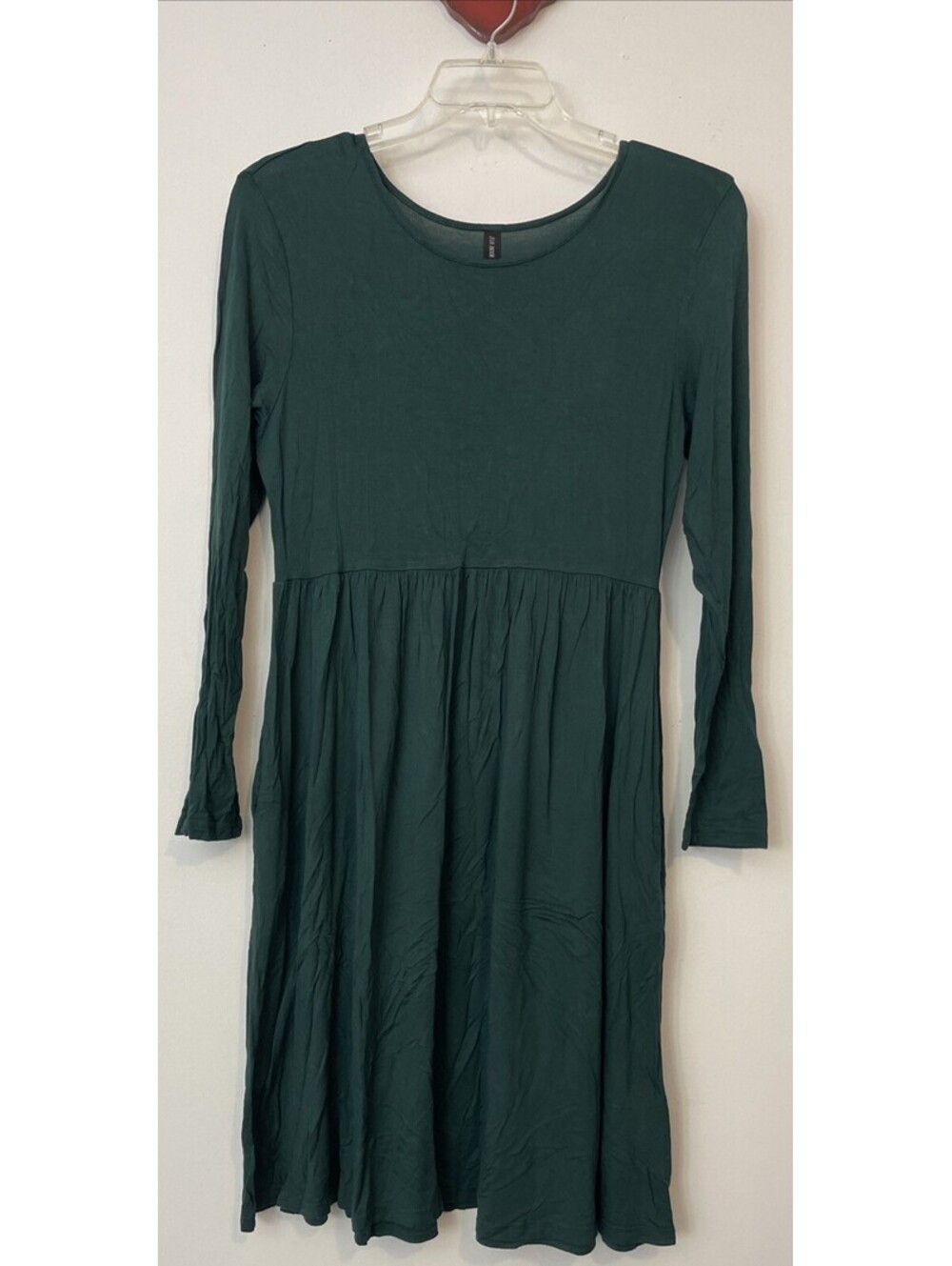 DB Moon Womens Large Hunter Green Long-Sleeved Pullover Pocket Midi Dress! A6524